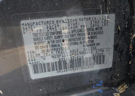 2014 Nissan Sentra Sv from USA, damaged, VIN 3N1AB7AP4EY326810